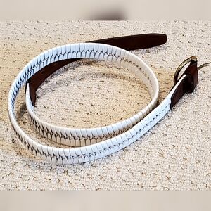 Fossil White Braided Leather Belt with Brown Accents